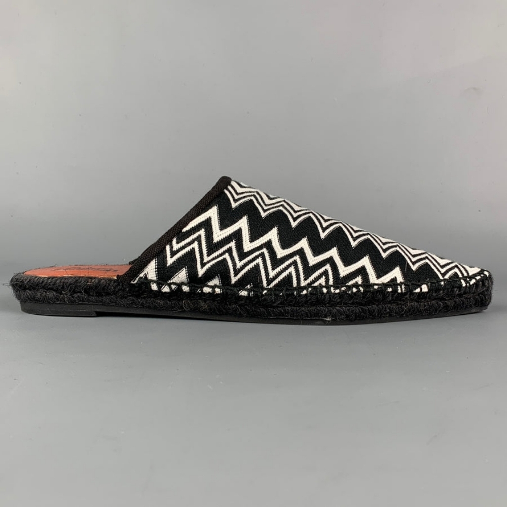 CASTANER x MISSONI Size 10 Black & White Canvas Zig Zag Suede Mule Flats (EU 40) - Picture 4 of 9